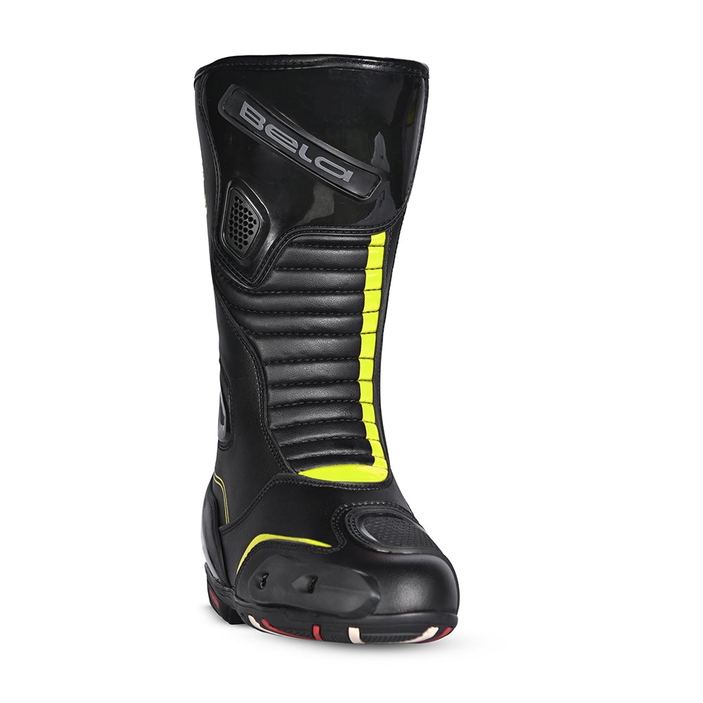 BELA STRIP Moto Couro Botas Preto Fluorescente Amarelo - Imagem frontal da Boots