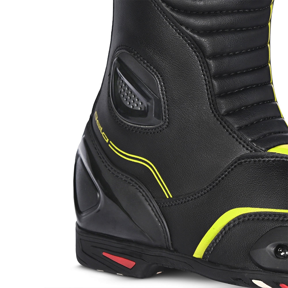BELA STRIP Moto Couro Botas Preto Fluorescente Amarelo