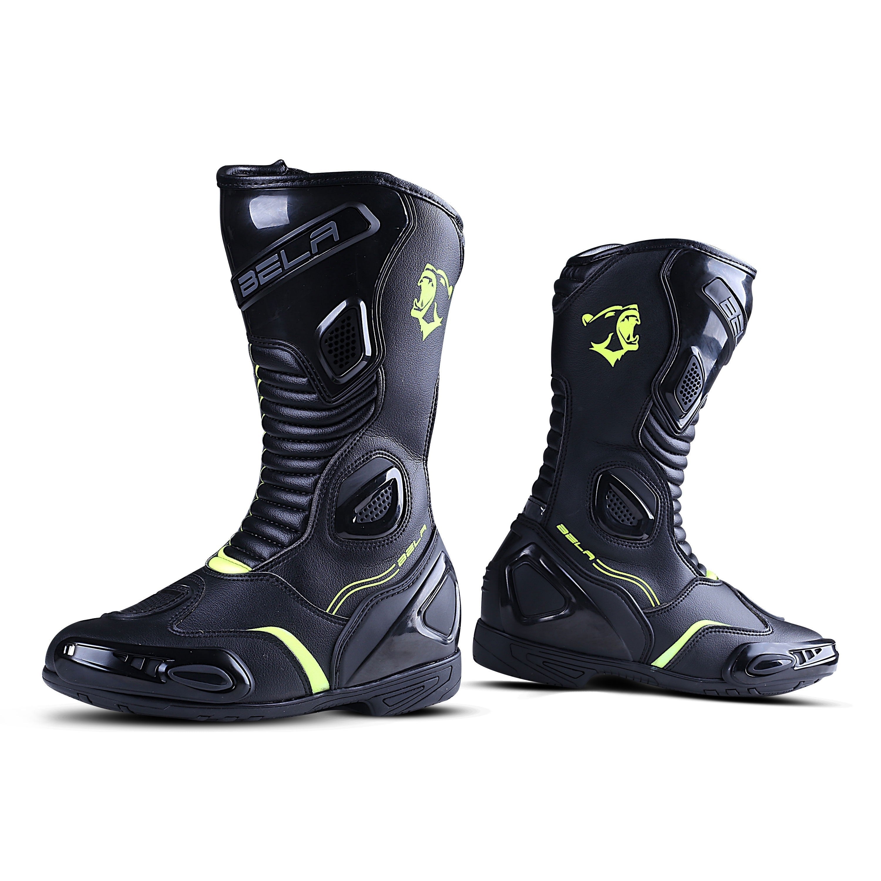 BELA STRIP Ladies Motorcycle Boots Black Fluorescent Yellow – 4 – Maximomoto PT