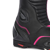 BELA STRIP Senhora Moto Couro Botas Preto Rosa Fluor - back