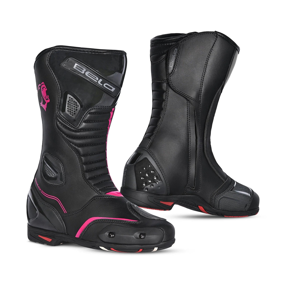 BELA STRIP Senhora Moto Couro Botas Preto Rosa Fluor