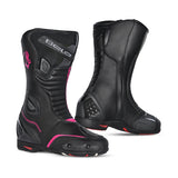 BELA STRIP Senhora Moto Couro Botas Preto Rosa Fluor