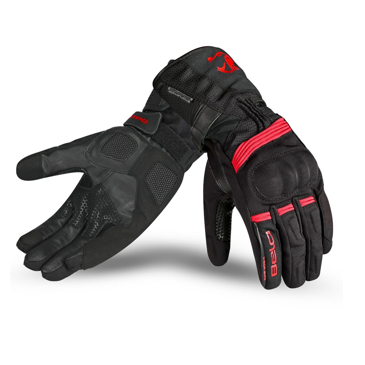 BELA Storm Winter WP Moto Luvas Preto Vermelho - Imagem dupla de luvas