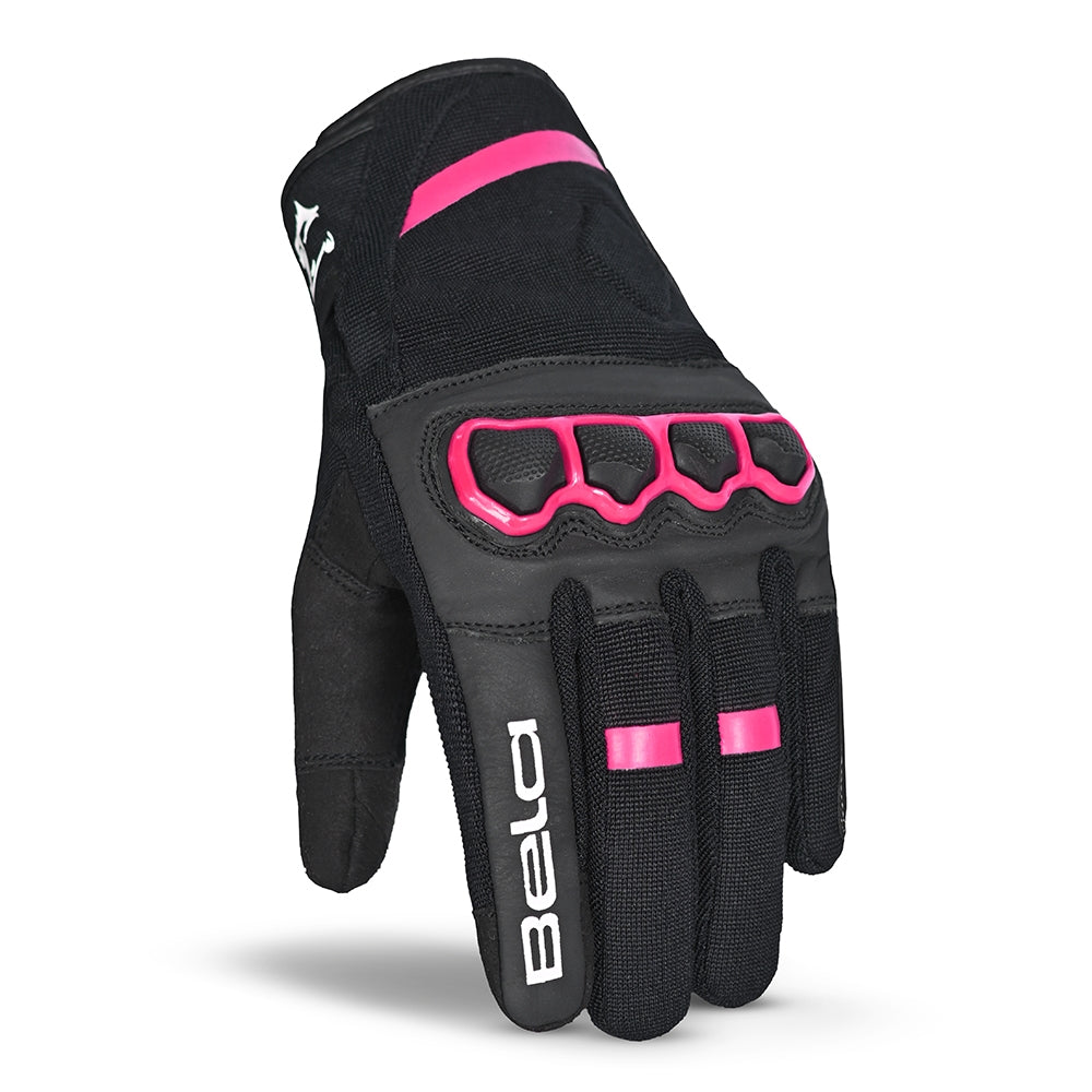 BELA TRACKER WINTER WP Senhora Moto Textil Luvas Preta Rosa - Imagem frontal das luvas