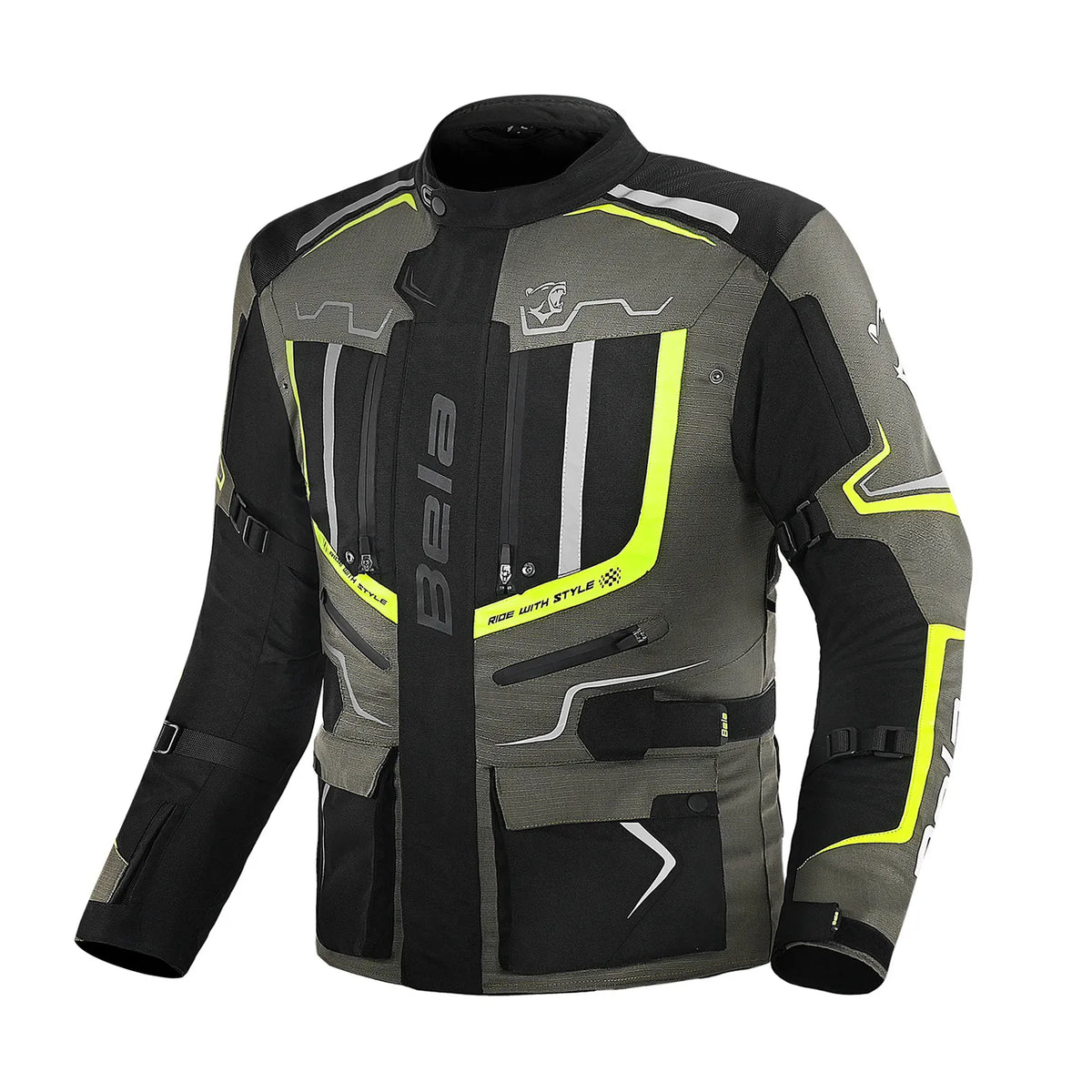 BELA WATSON Men's Motorcycle Jackets Black Khaki Yellow White