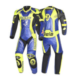 BELA X RACE 1 PC Fatos De Moto Couro Azul Amarelo Fluor