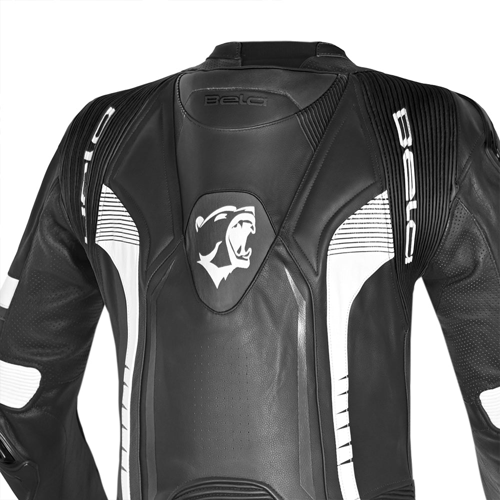 BELA X RACE 1 PC Moto Couro Fatos Preto Branco - Imagem da parte superior das costas do terno
