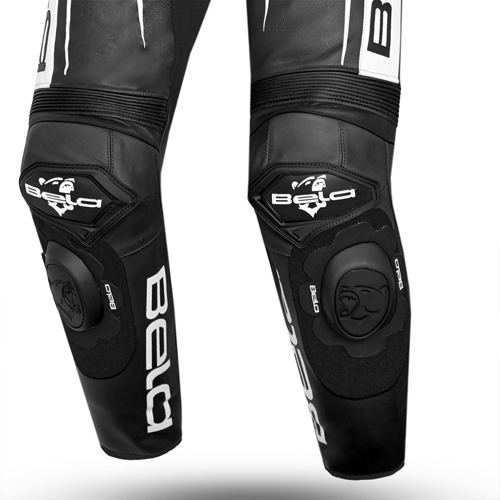 BELA X RACE 1 PC Moto Couro Fatos Preto Branco - Imagem do lado do joelho do terno