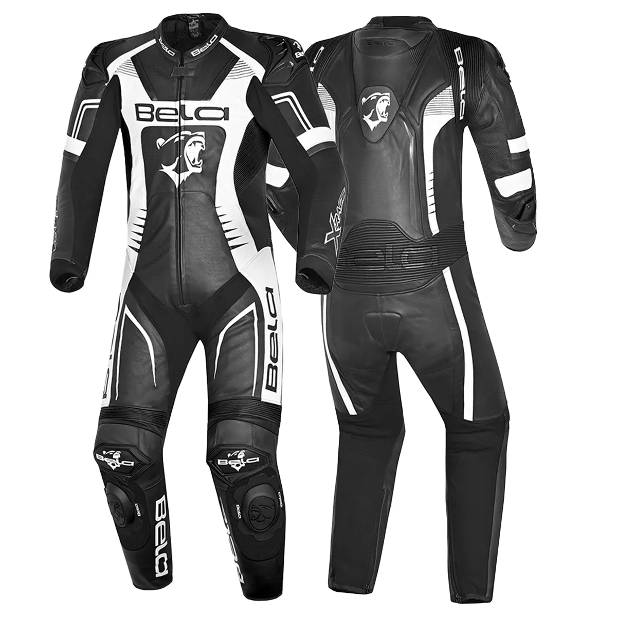 BELA X RACE 1 PC Moto Couro Fatos Preto Branco - Imagem dupla de ternos