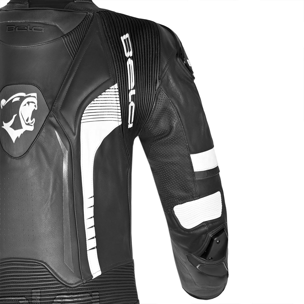 BELA X RACE 1 PC Moto Couro Fatos Preto Branco - Imagem superior direita do traje