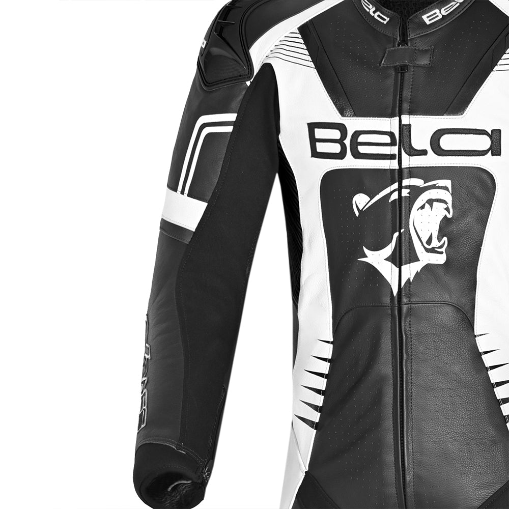 BELA X RACE 1 PC Moto Couro Fatos Preto Branco - Imagem superior frontal esquerda do traje
