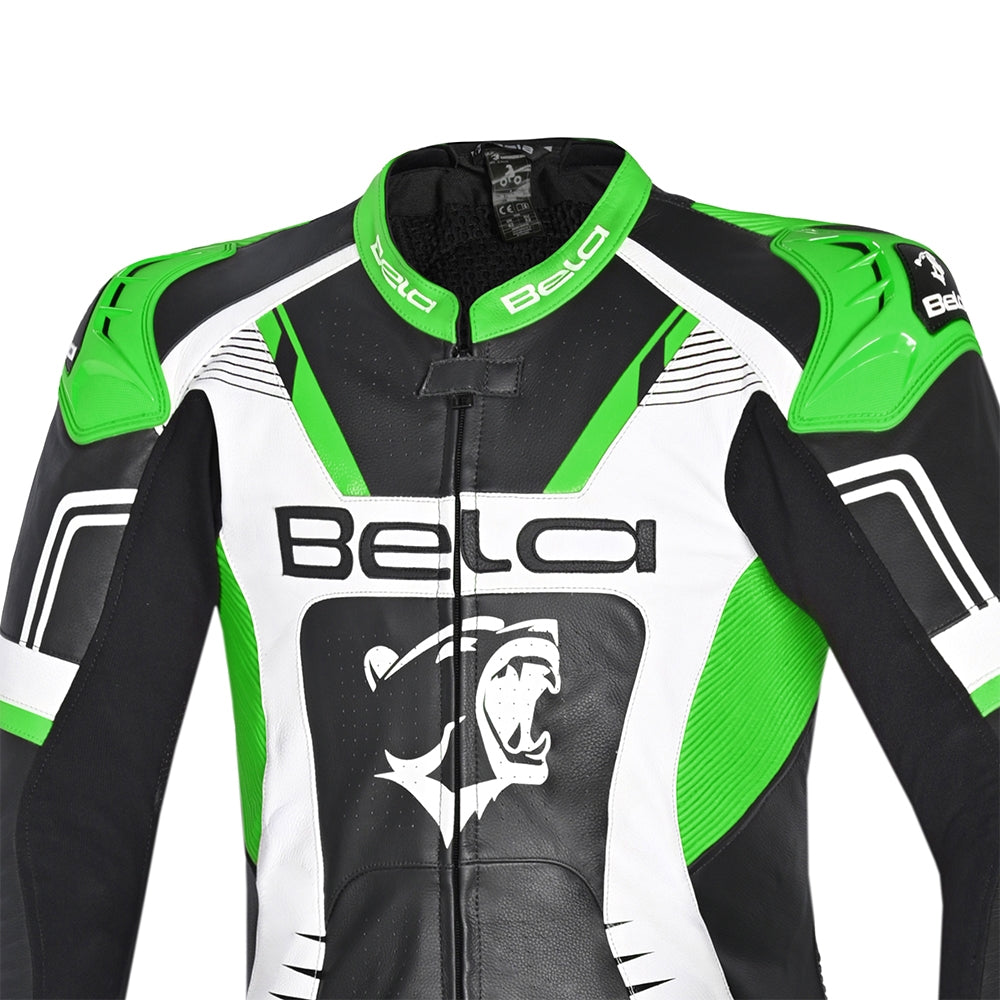 BELA X RACE 1 PC Moto Fatos Branco Preto Verde - imagem parte superior peito do terno