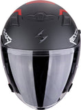 Scorpion EXO-230 BAND Cara Abierta Jet Casco Negro Mate Rojo Plata