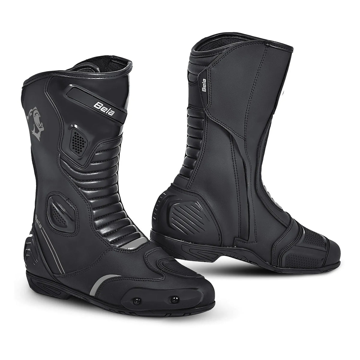 BELA STRIP Motorcycle Leather Boots Black Gray
