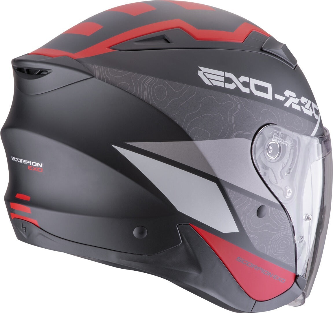 Scorpion EXO-230 BAND Cara Abierta Jet Casco Preto Mate Rojo Plata – 3 – Maximomoto PT