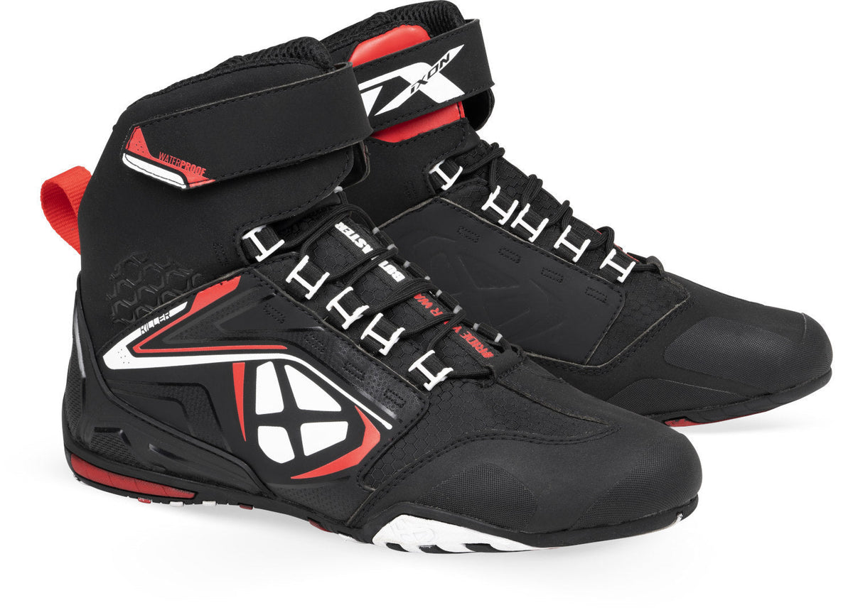 IXON KILLER WP HOMEM MOTOCICLISTA BOTAS PRETAS BRANCAS VERMELHAS