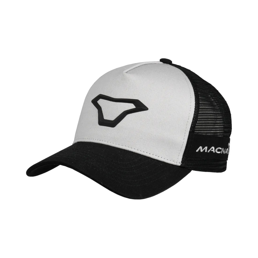 Gorra Trucker MACNA Logotipo 3D Negra Gris Claro – 1 – Maximomoto PT