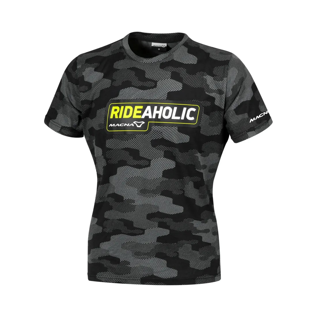 Macna Dazzle Rideaholic mujer Camiseta Negro Gris Amarillo Fluorescente – 1 – Maximomoto PT