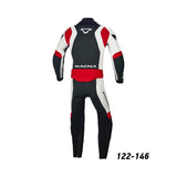 MACNA JUNIOR 1 PIEZA MOTO PERFORADO TRAJE DE CUERO NEGRO BLANCO ROJO - Mono