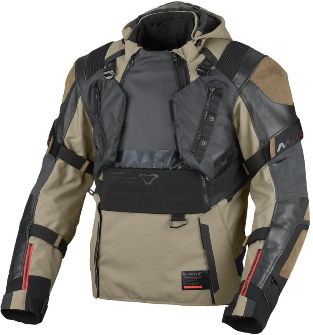Macna Tryton moto cuero textil Chaqueta oliva negro – 1 – Maximomoto PT