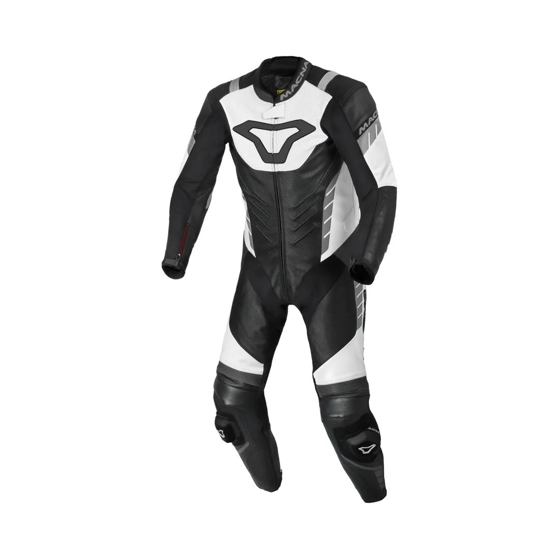 MACNA VARSHALL 1 PIEZA MOTO PERFORADO TRAJE DE CUERO NEGRO BLANCO - Mono