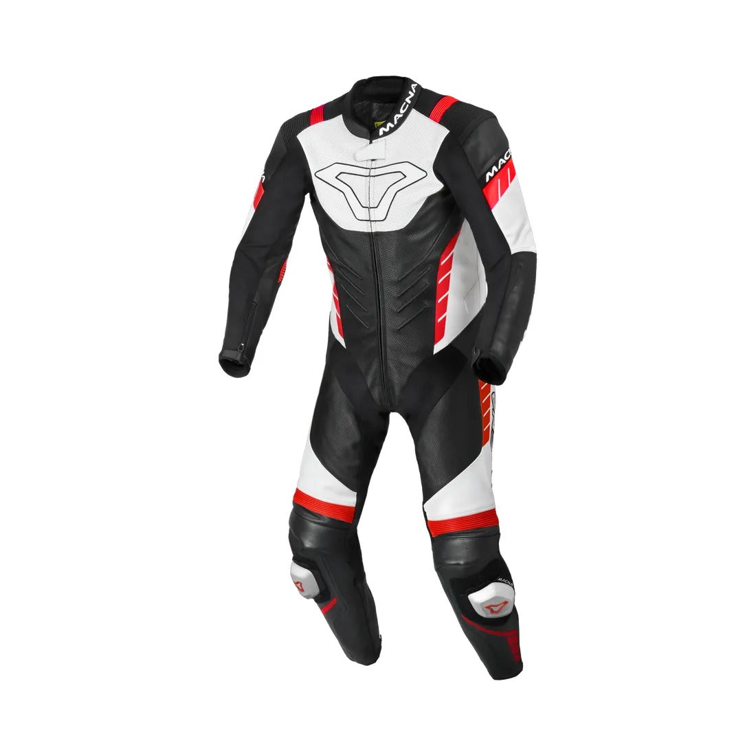 MACNA VARSHALL 1 PIEZA MOTO PERFORADO TRAJE DE CUERO NEGRO BLANCO ROJO - Mono