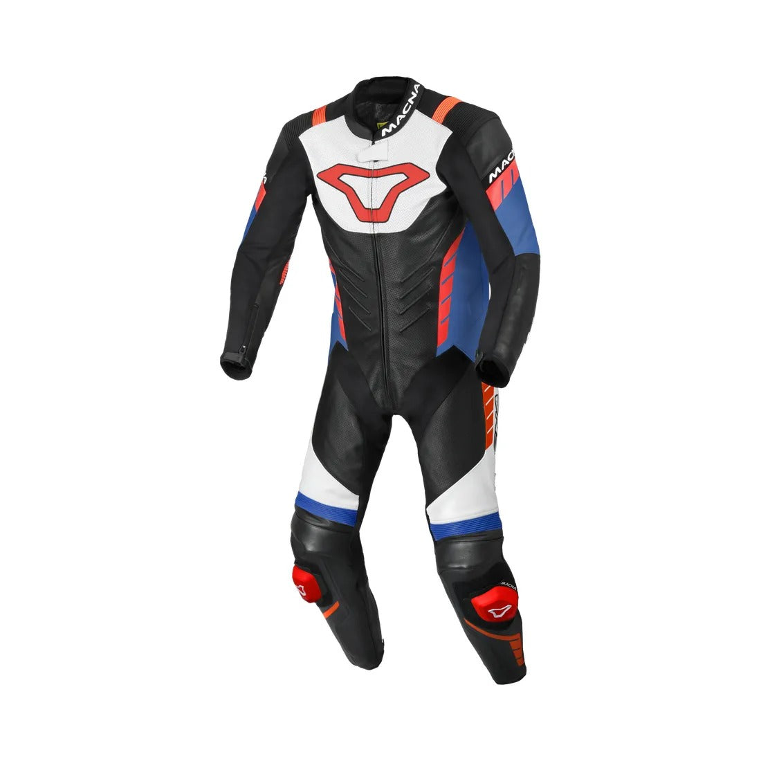 MACNA VARSHALL 1 PIEZA MOTO PERFORADO TRAJE DE CUERO BLANCO ROJO AZUL - Mono