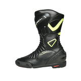R-TECH PILOT Women's Motorcycle Leather Boots Black Fluorescent Yellow