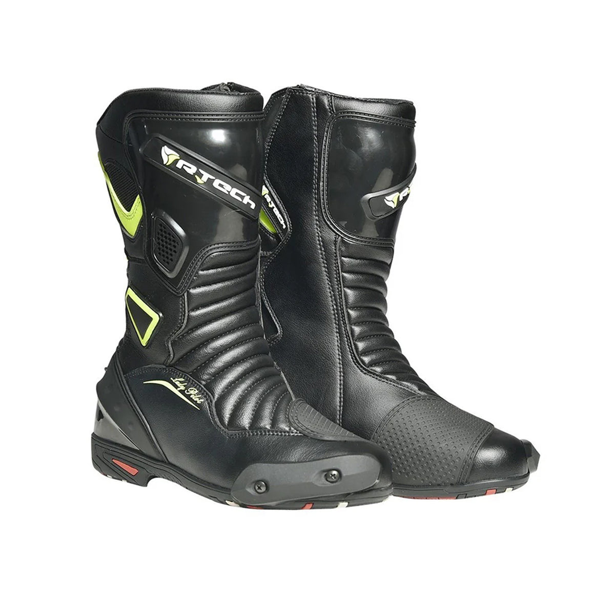 R-TECH PILOT Women's Motorcycle Leather Boots Black Fluorescent Yellow