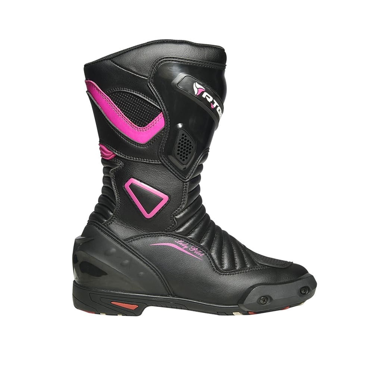 R-TECH PILOT Women's Motorcycle Leather Boots Black Pink Fluorescent – 3 – Maximomoto PT
