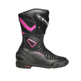 R-TECH PILOT Women's Motorcycle Leather Boots Black Pink Fluorescent