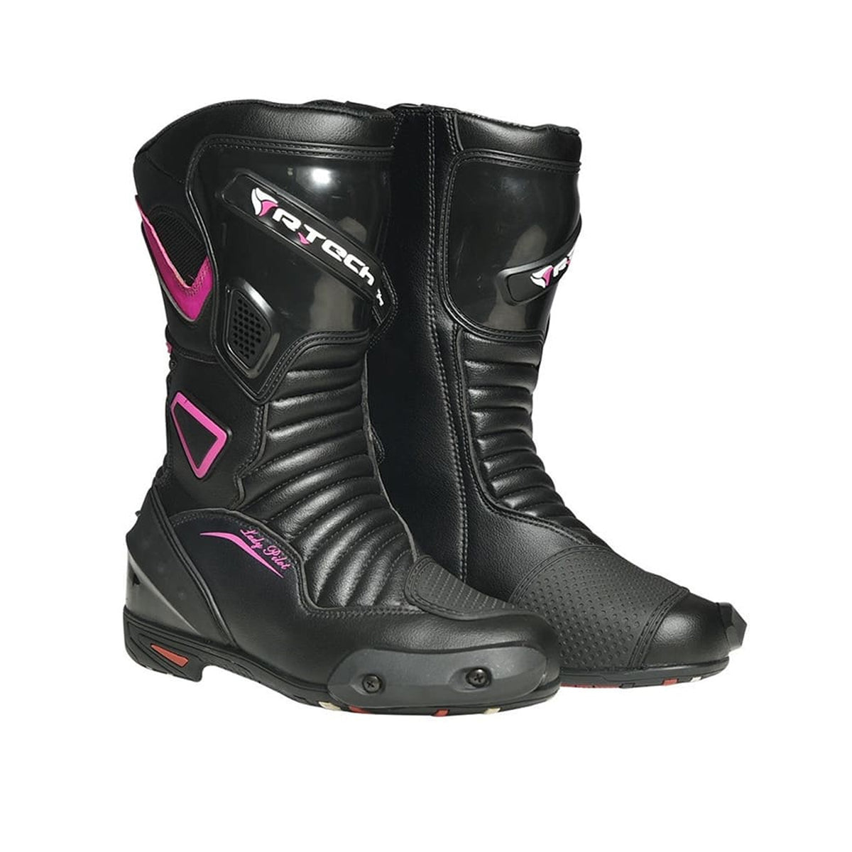 R-TECH PILOT Women's Motorcycle Leather Boots Black Pink Fluorescent