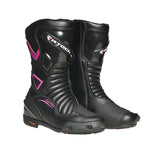 R-TECH PILOT Women's Motorcycle Leather Boots Black Pink Fluorescent