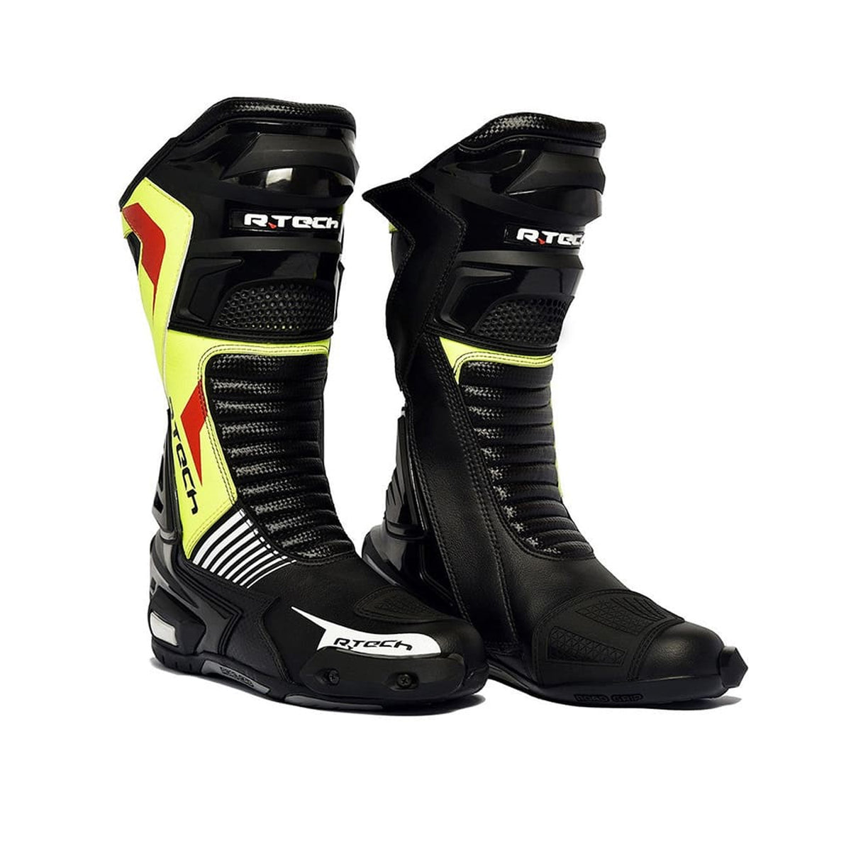 R-TECH ROAD RACER WP Moto Couro Botas Preto Fluorescente Amarelo