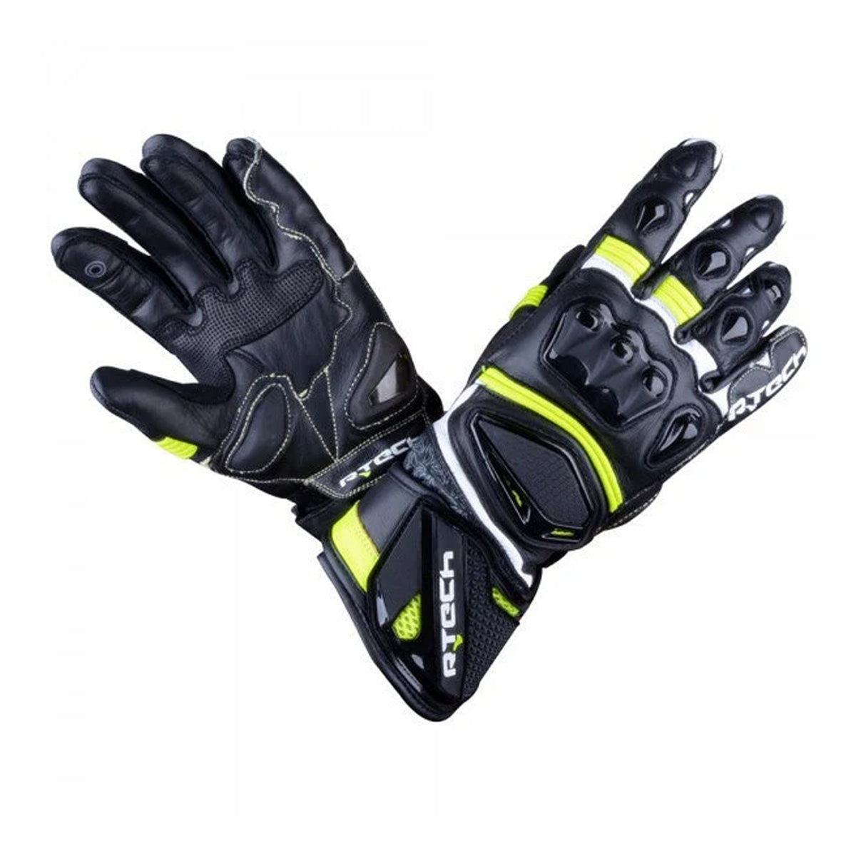 R-TECH ROBO Moto Homem Couro Luvas Preto Fluorescente Amarelo