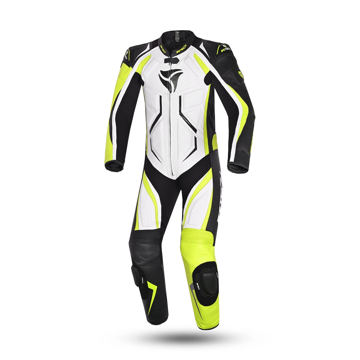 R-TECH DEFENDER GP 1 PC Fato Moto Branco Preto Amarelo Fluor