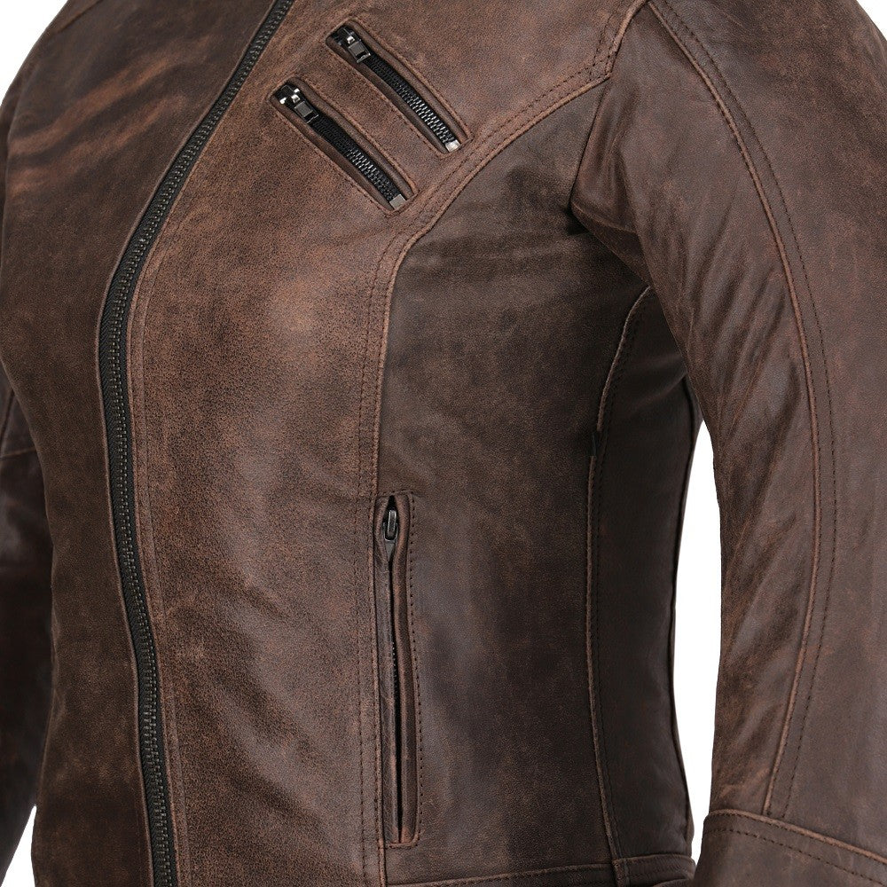 R-TECH BOLD Women's Motorcycle Leather Jackets Brown – 4 – Maximomoto PT