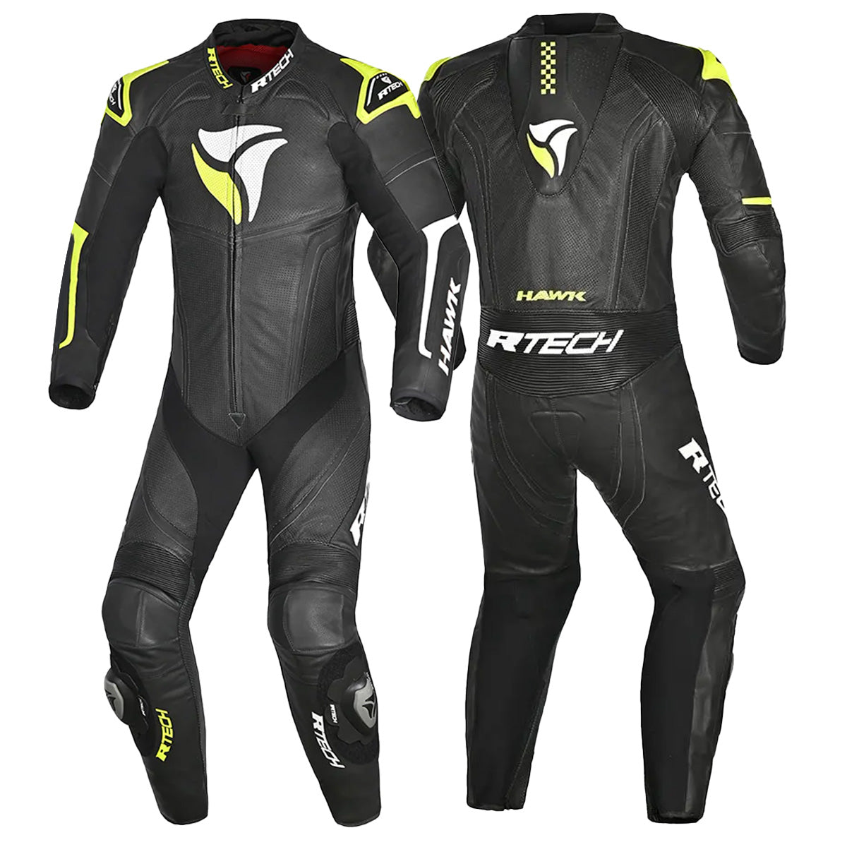 R-TECH HAWK 1 PC Moto Fatos Preto Branco Fluorescente Amarelo - Imagem dupla de ternos