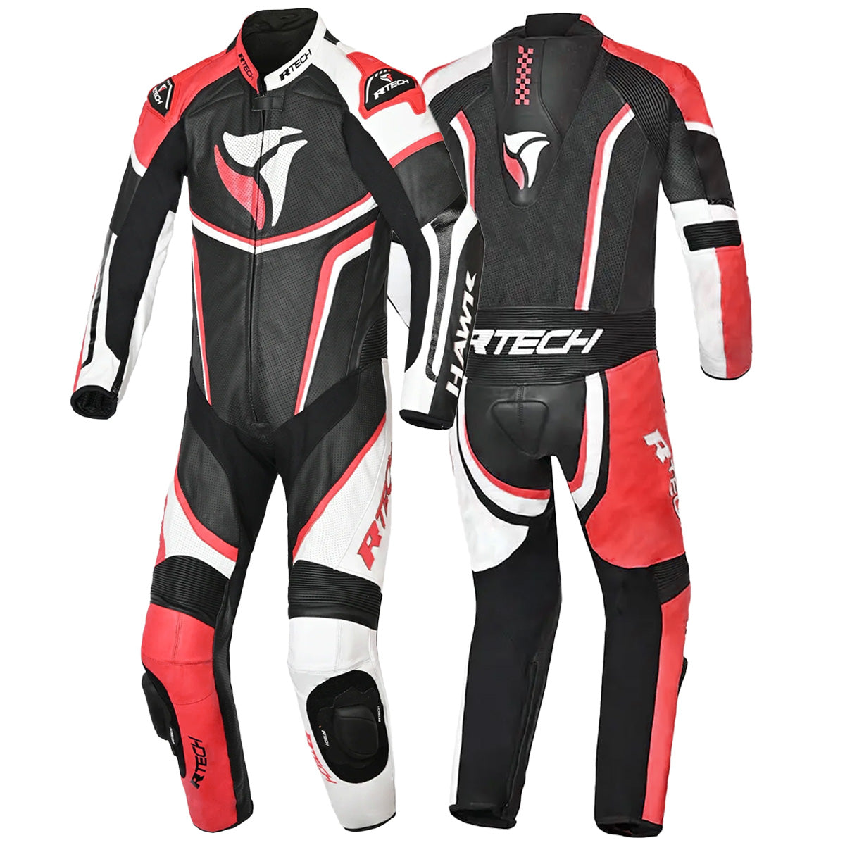 R-TECH HAWK 1 PC Moto Fatos Preto Branco Vermelho - Imagem dupla de ternos