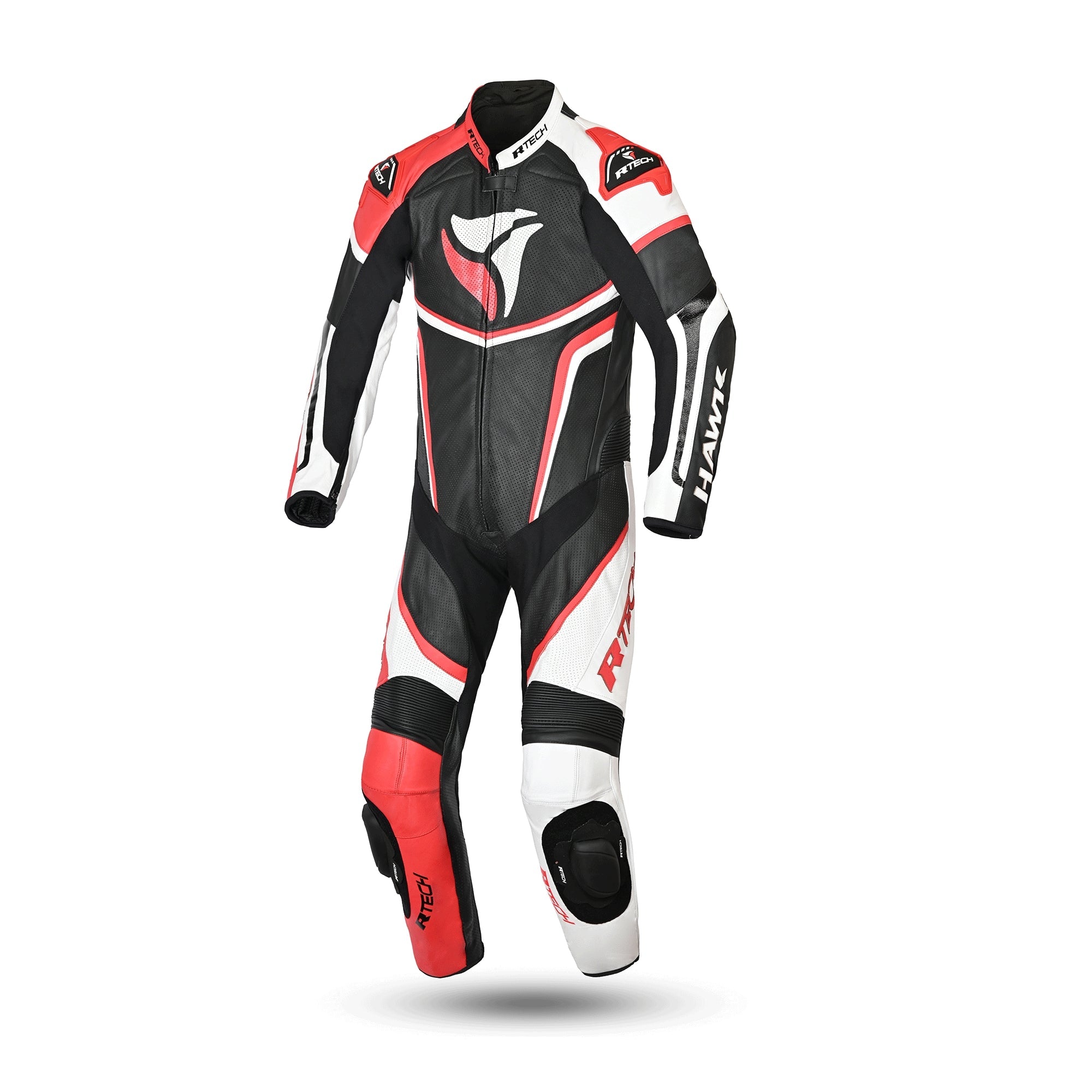 R-TECH HAWK 1 PC Moto Fatos Preto Branco Vermelho - imagem frontal do terno