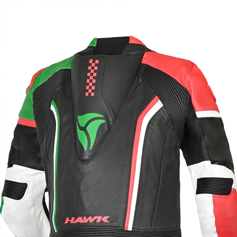 R-TECH HAWK 1 PC Moto Fatos Preto Vermelho Verde - Imagem da parte superior das costas do terno