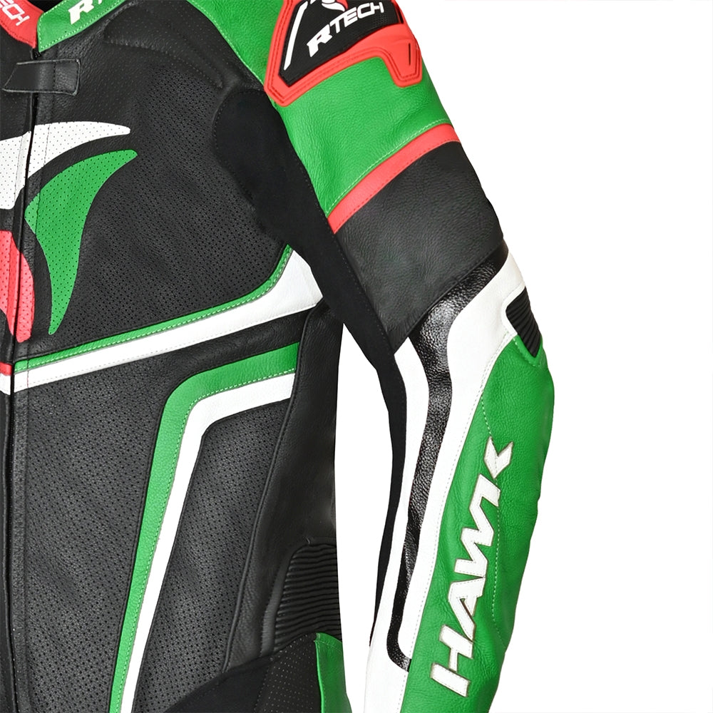 R-TECH HAWK 1 PC Moto Fatos Preto Vermelho Verde - Imagem superior frontal esquerda do traje