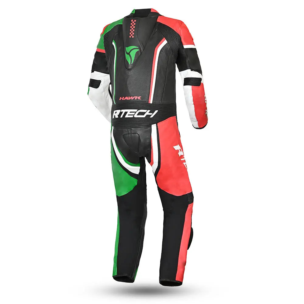 R-TECH HAWK 1 PC Moto Fatos Preto Vermelho Verde - Imagem traseira do terno