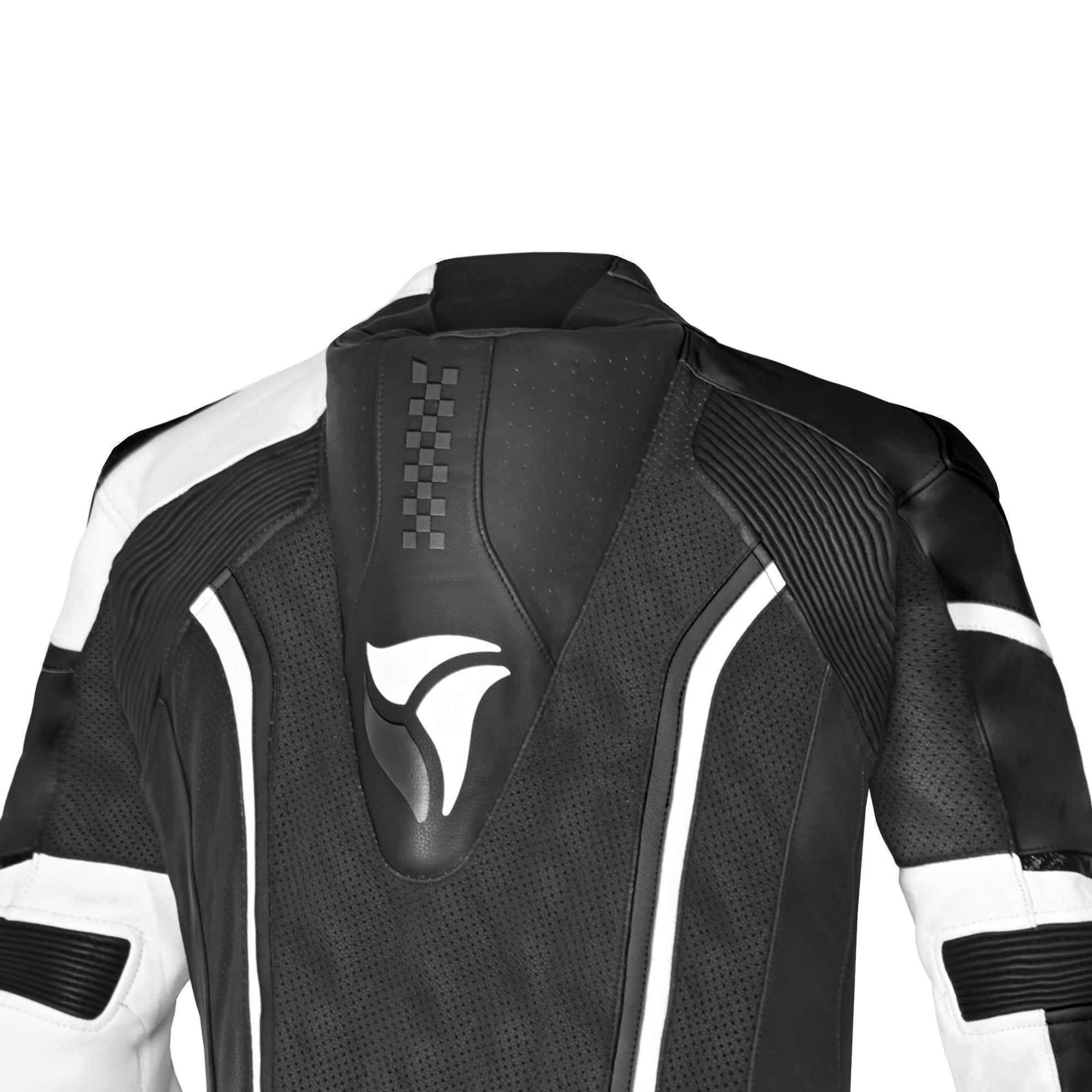 R-TECH HAWK MONO 1 PC Moto Fatos Preto Branco - Imagem da parte superior das costas do terno
