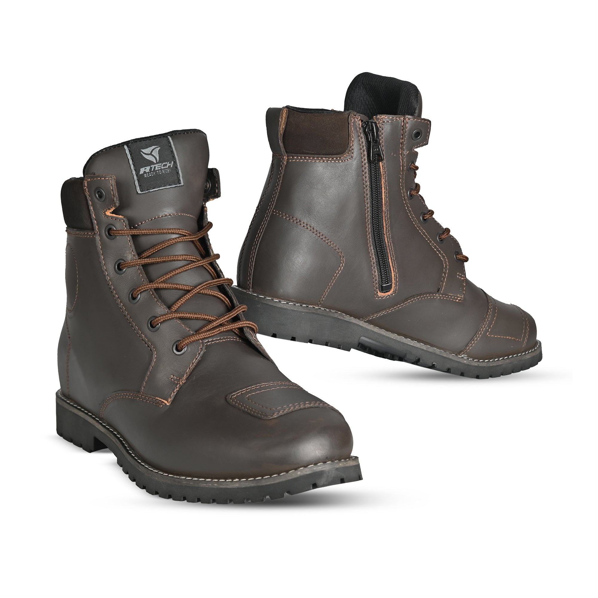 R-TECH HERITAGE WP Moto Couro Botas Marróm - Imagem dupla de botas