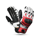 R-TECH ROCCO Leather Motorcycle Gloves, Black, Fluorescent Red