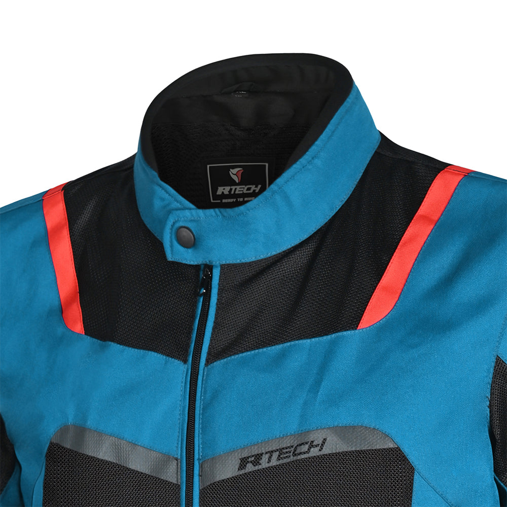 R-TECH SPIRAL MESH Moto Casacos Azul Claro Preto Vermelho- Imagem frontal superior da Casacos