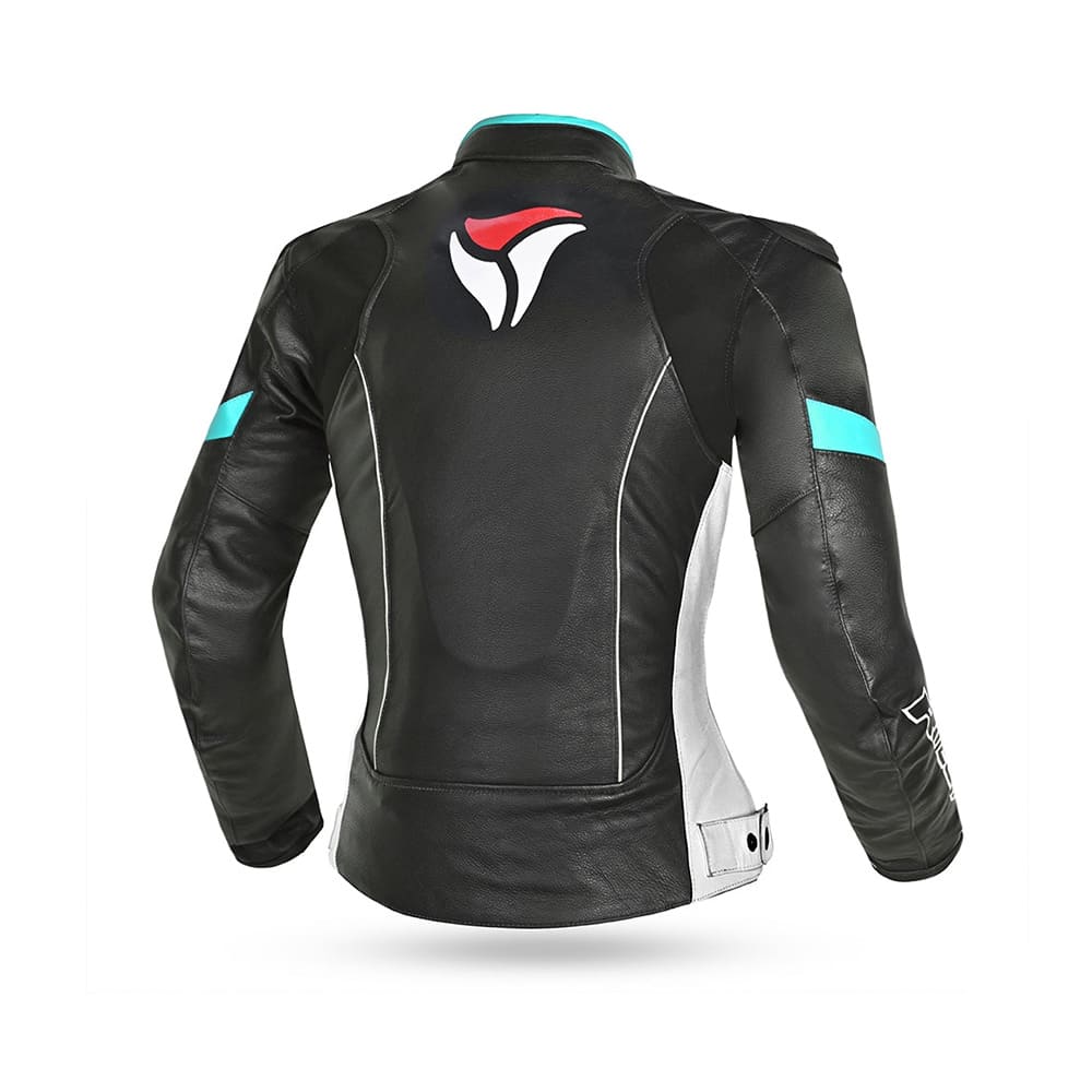 R-TECH TOM RIDER Moto Senhora Casacos Preto Branco Turquesa - Imagem traseira da ja Casacos