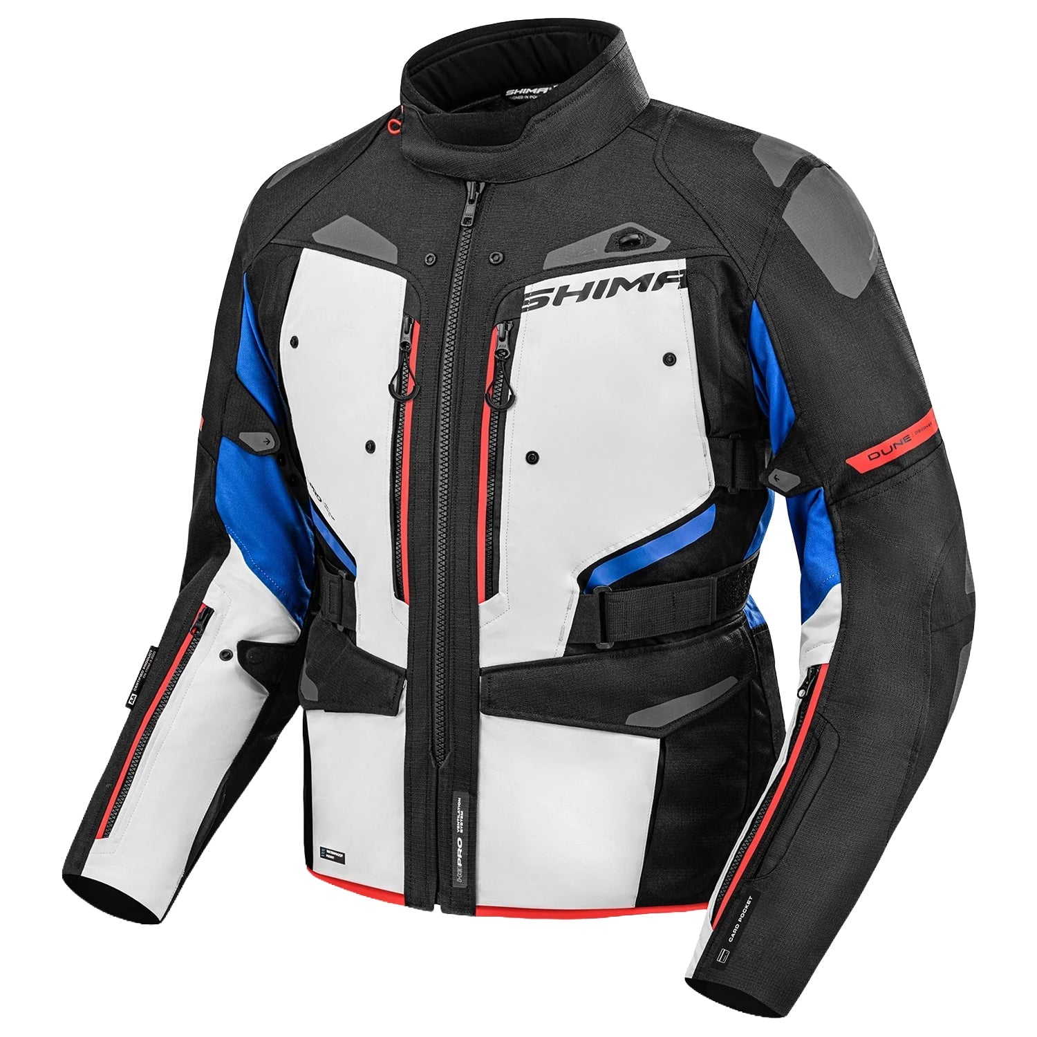 SHIMA DUNE CHAQUETA TEXTIL DE MOTOCICLETA HOMBRE NEGRO BLANCO AZUL – 1 – Maximomoto PT