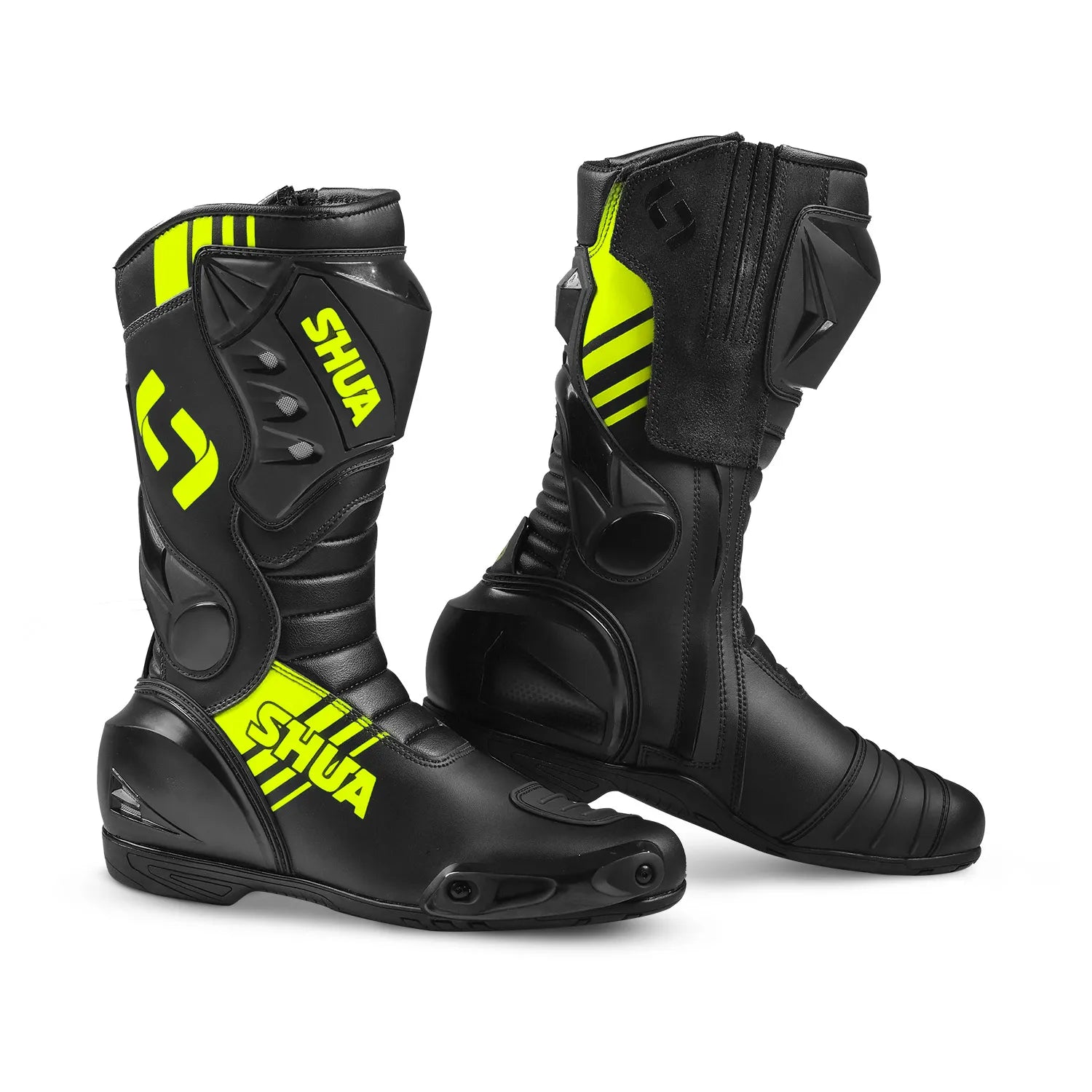 SHUA SUPER TECH Botas De Moto Couro Preto Amarillo Fluor – 1 – Maximomoto PT